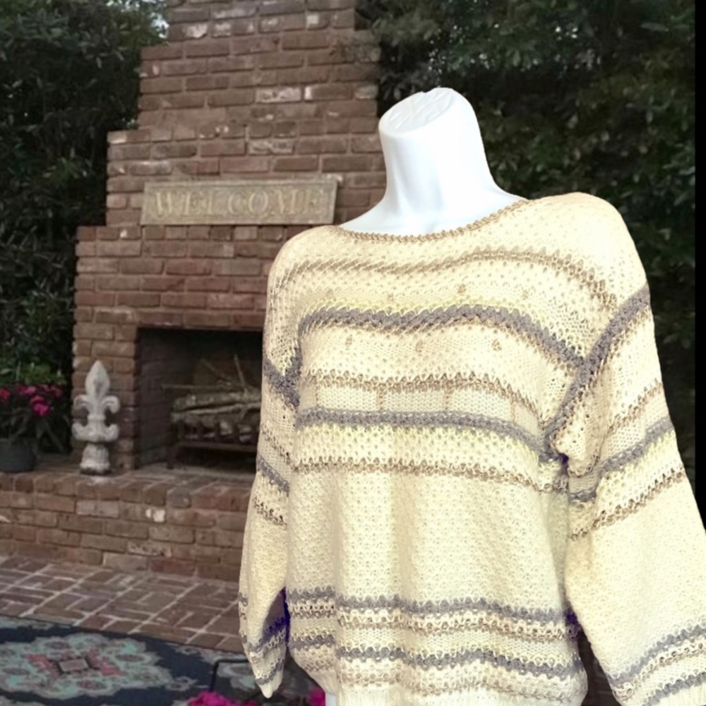 BELDOCH POPPER Vtg Wide Sleeve Fair Isle Pullover Loose Knit Sweater